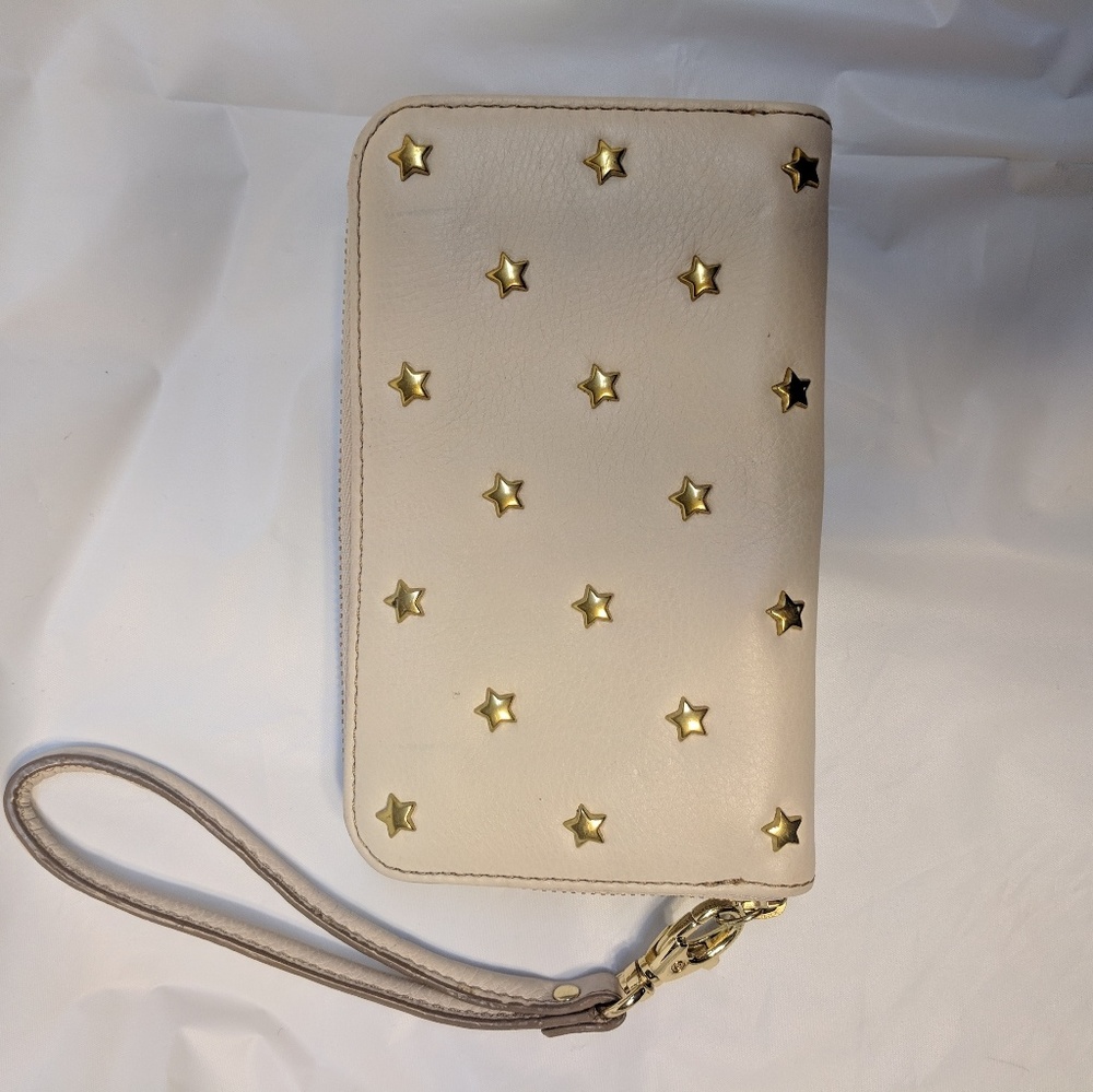 Fossil gold star studded nude zip around wristlet